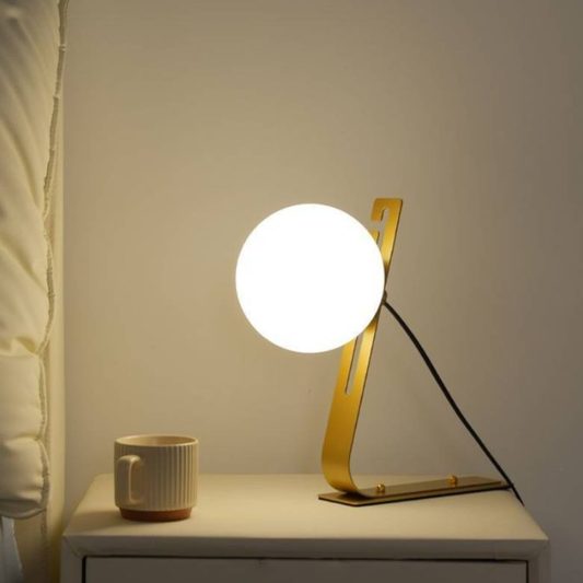 Table Lamp with Adjustable Glass Globe - Modern Mid Century Gold