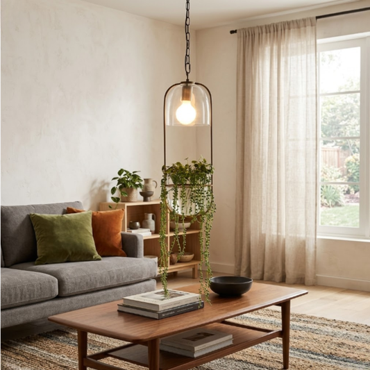 Modern Botanical Planter Pendant Light - Gold Glass Bowl Pendant Lights