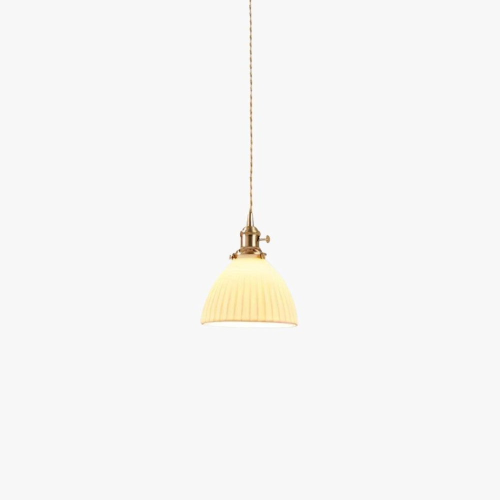 Ribbed Dome Hanging Lamp in White Ceramic - Scandinavian Style Decor