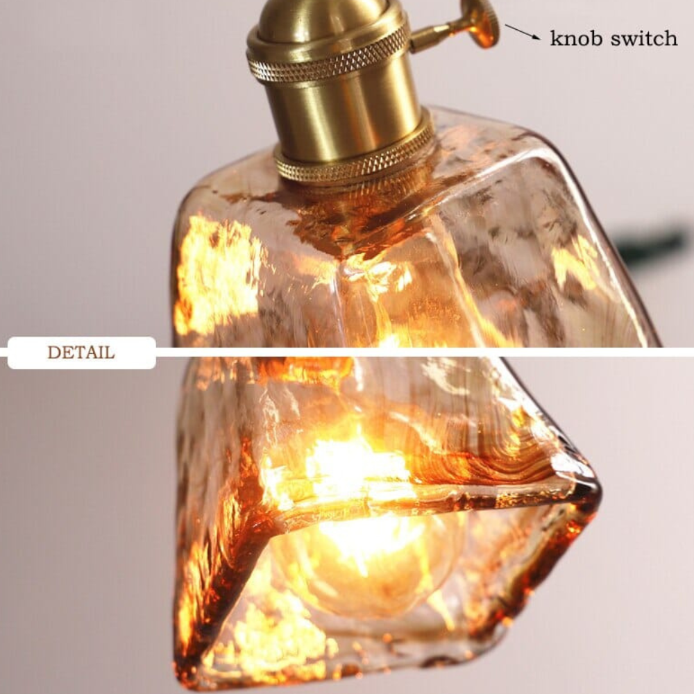 Hammered Glass Pendant Light with Rippled Texture - Vintage Brass Style