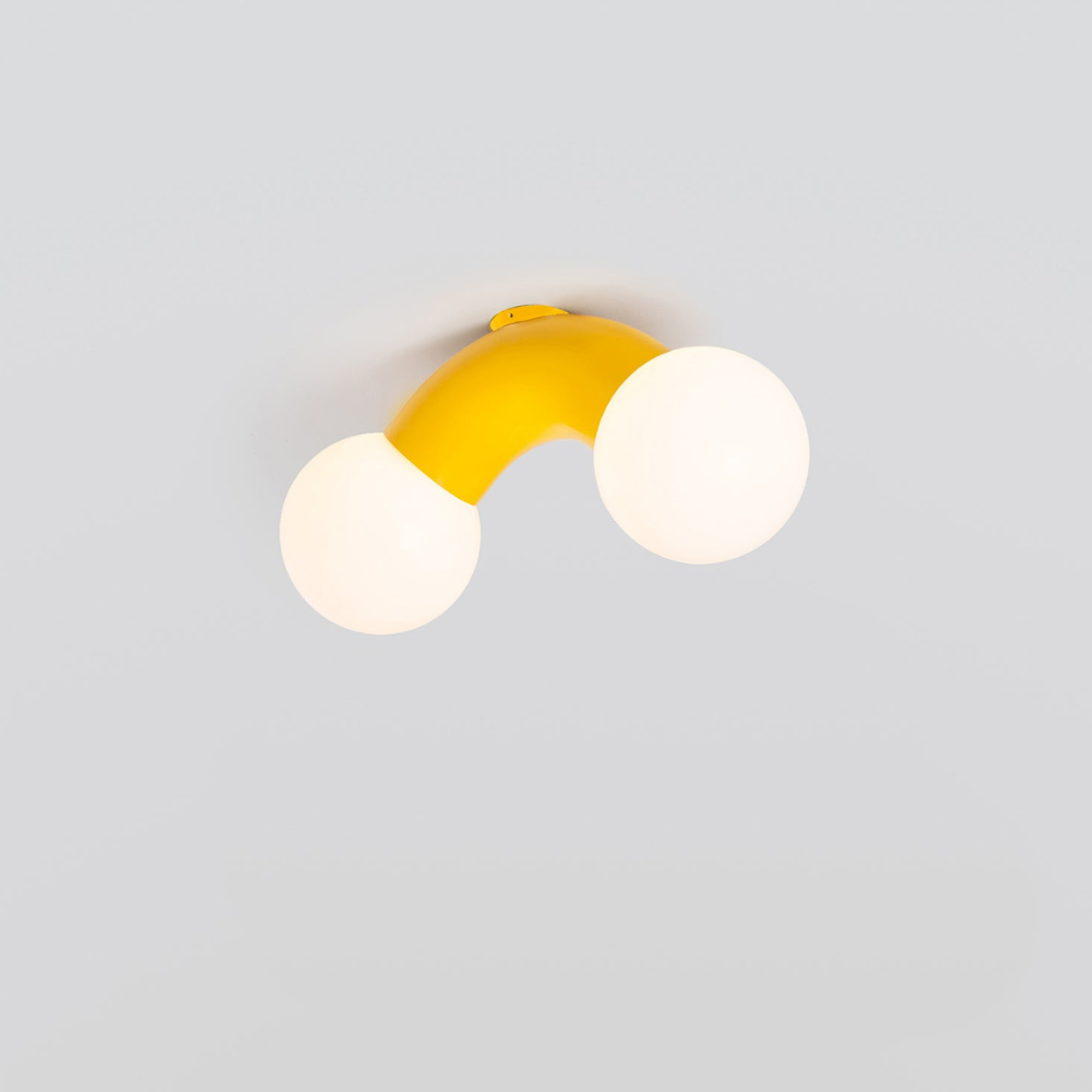 Modern Double Globe Arc Wall Sconce - Playful C-Shaped Orbital Light