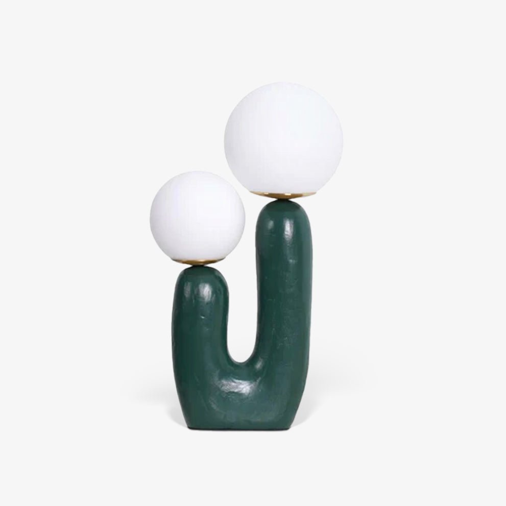 Mid-Century Modern U-Shaped Resin Table Lamp with Dual Glass Globes