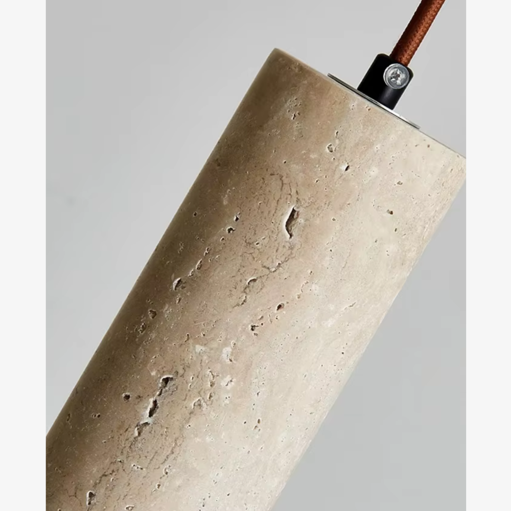 Natural Travertine Pendant Light with Integrated LED - Minimalist Japandi Stone