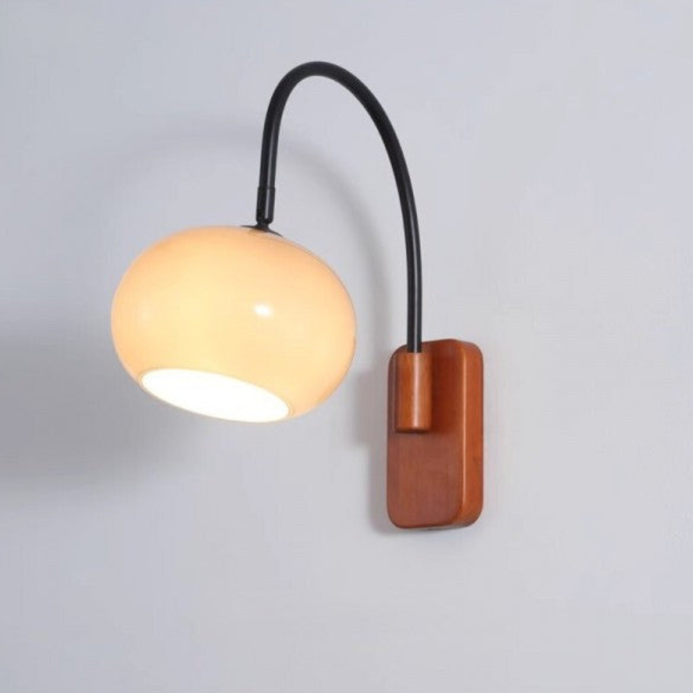 Arched Wall Sconce with Wood Base - Bauhaus Mid Century