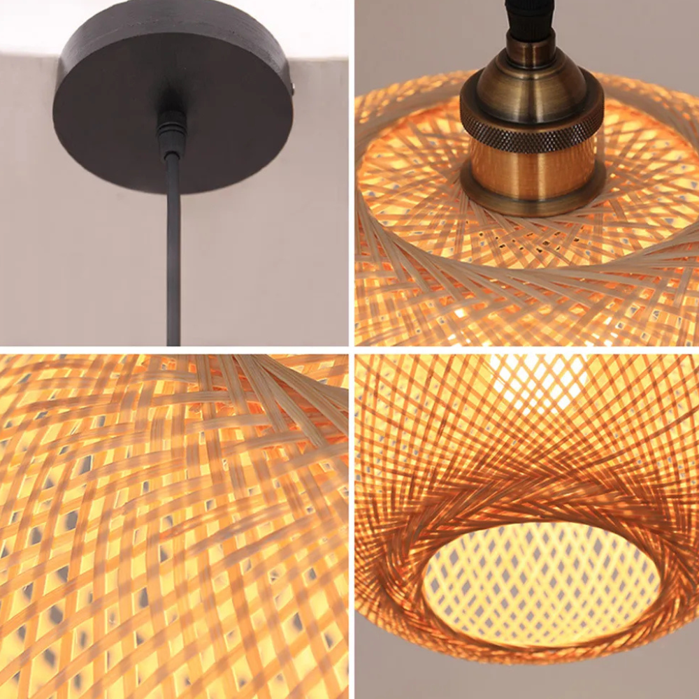 Hand-Woven Bamboo Sphere Pendant - Modern Lattice Hanging Lamp