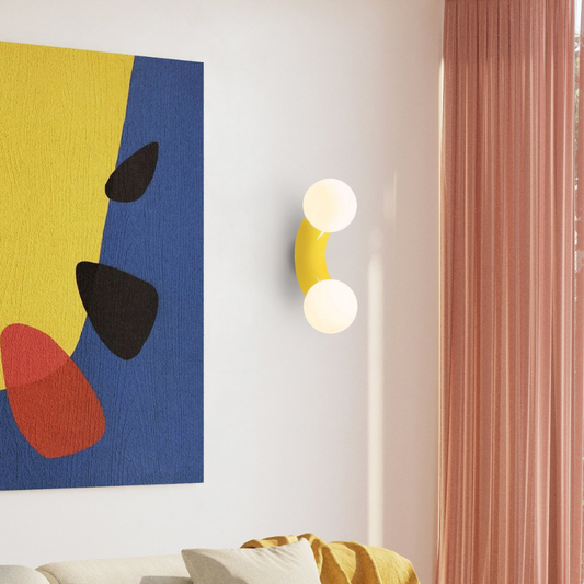 Modern Double Globe Arc Wall Sconce - Playful C-Shaped Orbital Light