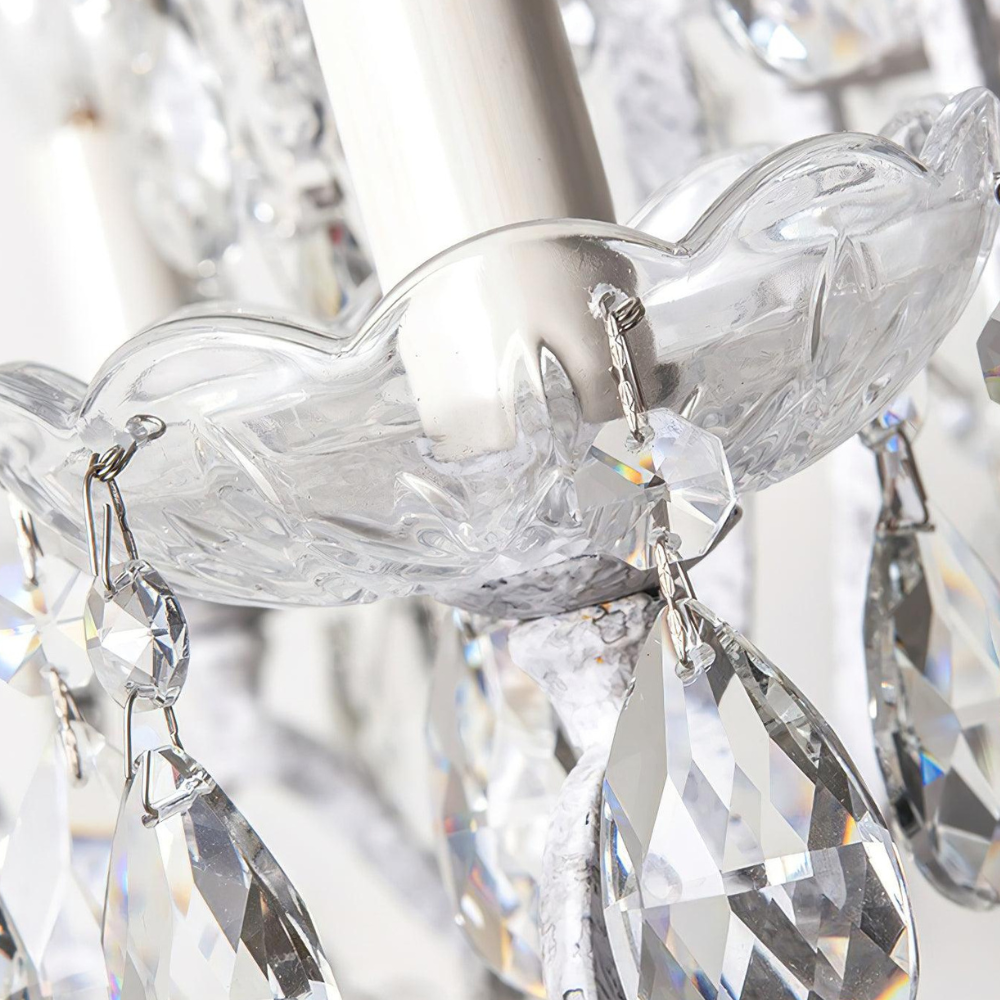 Dimmable Floor Lamp with Ornate Iron Scrollwork and Faceted Crystal Strands
