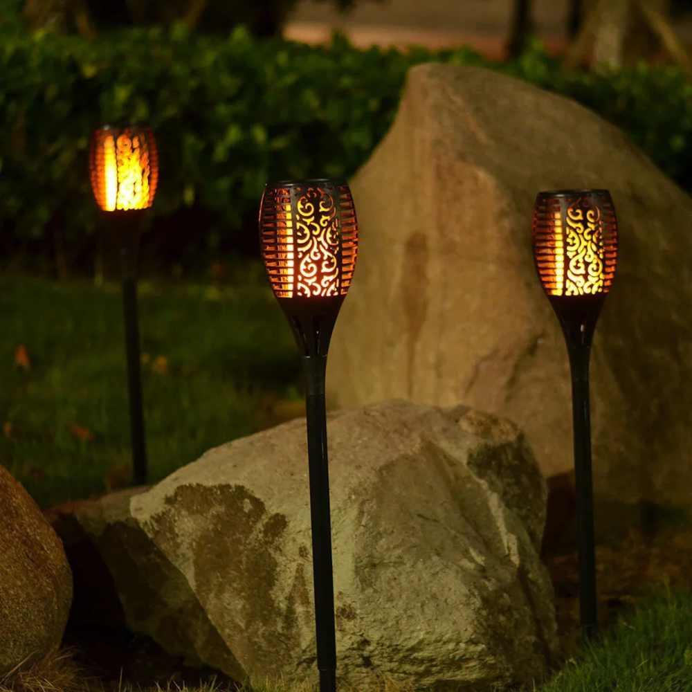 Solar Powered Flickering Flame Outdoor Garden Torch Path Lighting Stakes