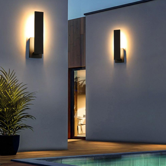 Permanent Outdoor House Lights with Layered Architectural Profile - Modern Sconce