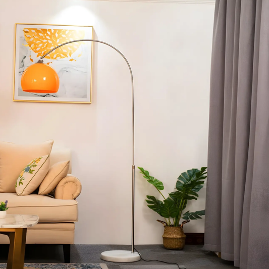 Adjustable Floor Lamp with Marble Base and Glass Dome - Mid Century Arc