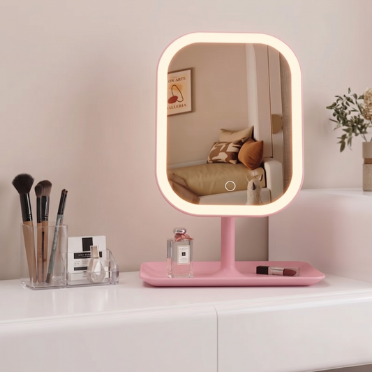 Rechargeable makeup mirror with Integrated Storage Tray - Modern Minimalist