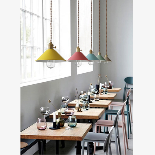 Modern Brass-Neck Cone Pendant Light - Vibrant Matte Industrial Pendant Lights