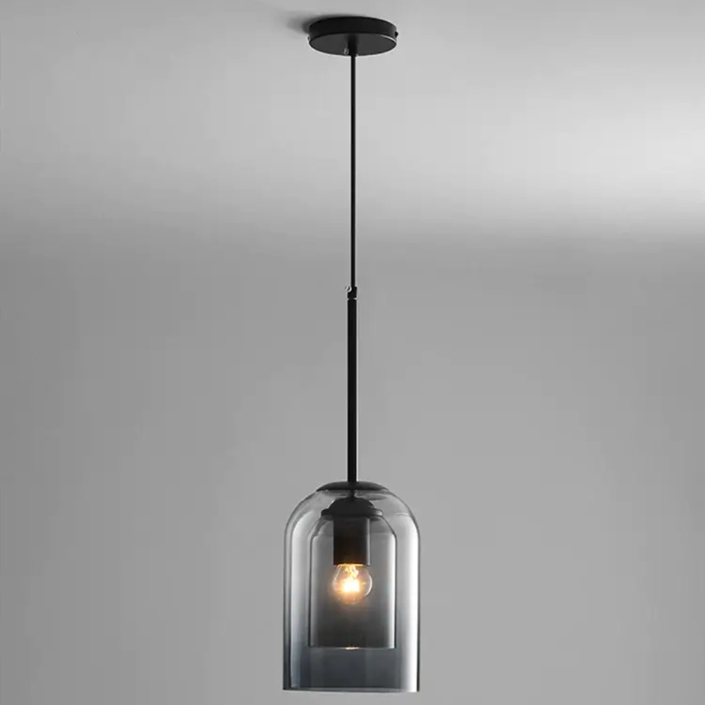 Pendant Light with Double Cylinder Glass Shade - Modern Mid Century