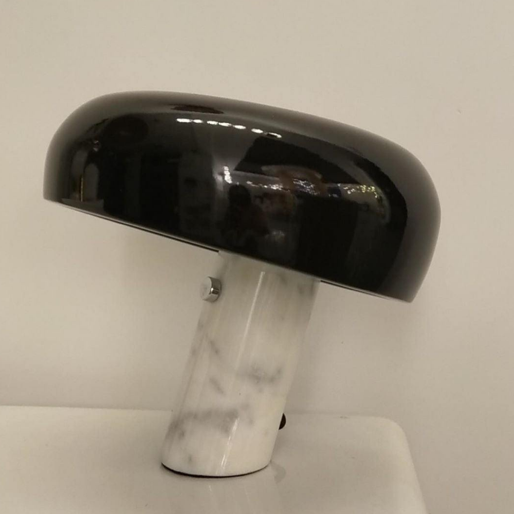 Architectural Marble Base Accent Lamp - Minimalist Glossy Stone Pedestal Light