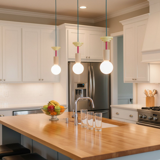 Nordic Geometric Wood Pendant Light - Modern Hand-Turned Orbital Hanging Lamp