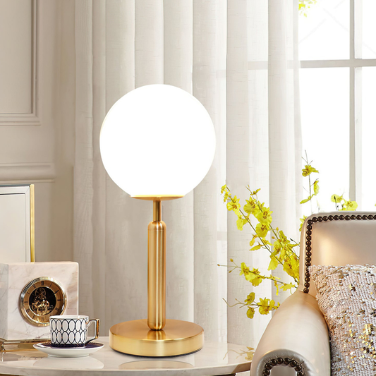 Modern Globe Table Lamp with Pill-Shaped Post - Mid-Century Orb Desk Light