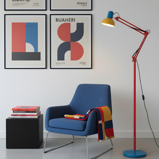 Adjustable Floor Lamp – Memphis Style with Spring-Balanced Articulated Arm and Metal Dome Shade