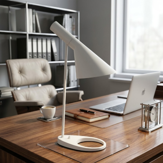 Metal Desk Lamp with Tilting Tapered Shade - Mid Century Modern