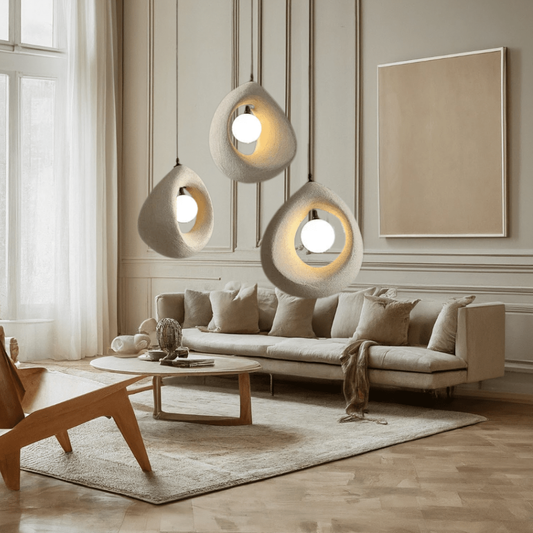 Hollow Stone-Style Hanging Lamp with Glowing Orb - Nordic Earthy Decor