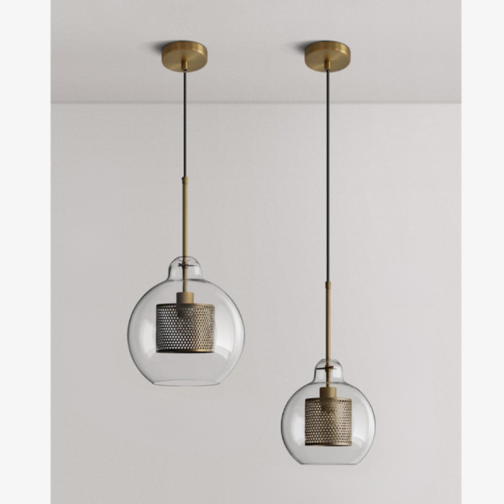 Modern Perforated Metal Glass Pendant - Industrial Layered Mesh Hanging Lamp