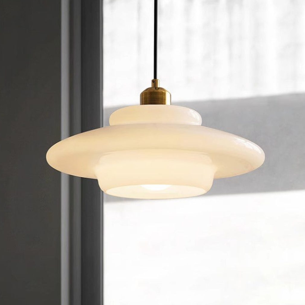 Modern Opal Glass Layered Pendant Light - Art Deco Step Silhouette Hanging Lamp