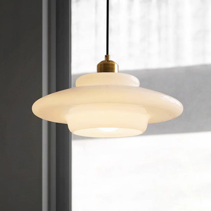 Modern Opal Glass Layered Pendant Light - Art Deco Step Silhouette Hanging Lamp