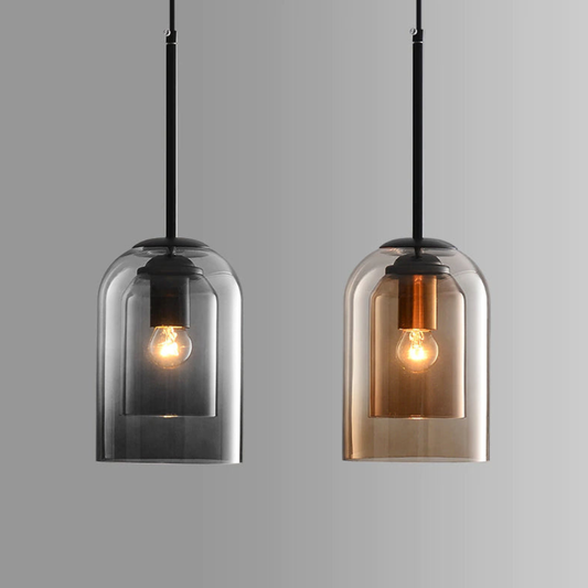 Pendant Light with Double Cylinder Glass Shade - Modern Mid Century