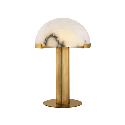 Glass and Alabaster Dome Table Lamp with Metal Base - Mid Century Modern