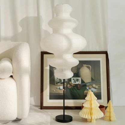 Floor lamp with Tiered Gourd Paper Shade - Japandi Sculptural Style