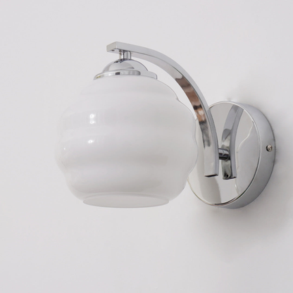 Wall Sconce with Ribbed Glass Globe - Modern Mid Century Gold