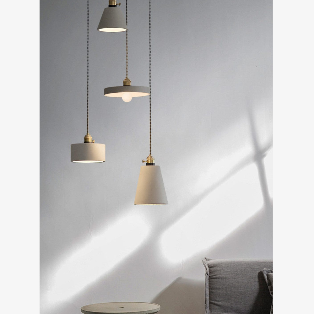 Modern Concrete Geometric Pendant Light - Industrial Cement Silhouette Hanging Lamp