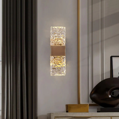 Art Deco Ripple Glass Wall Sconce - Dual Ice Crystal Block Light