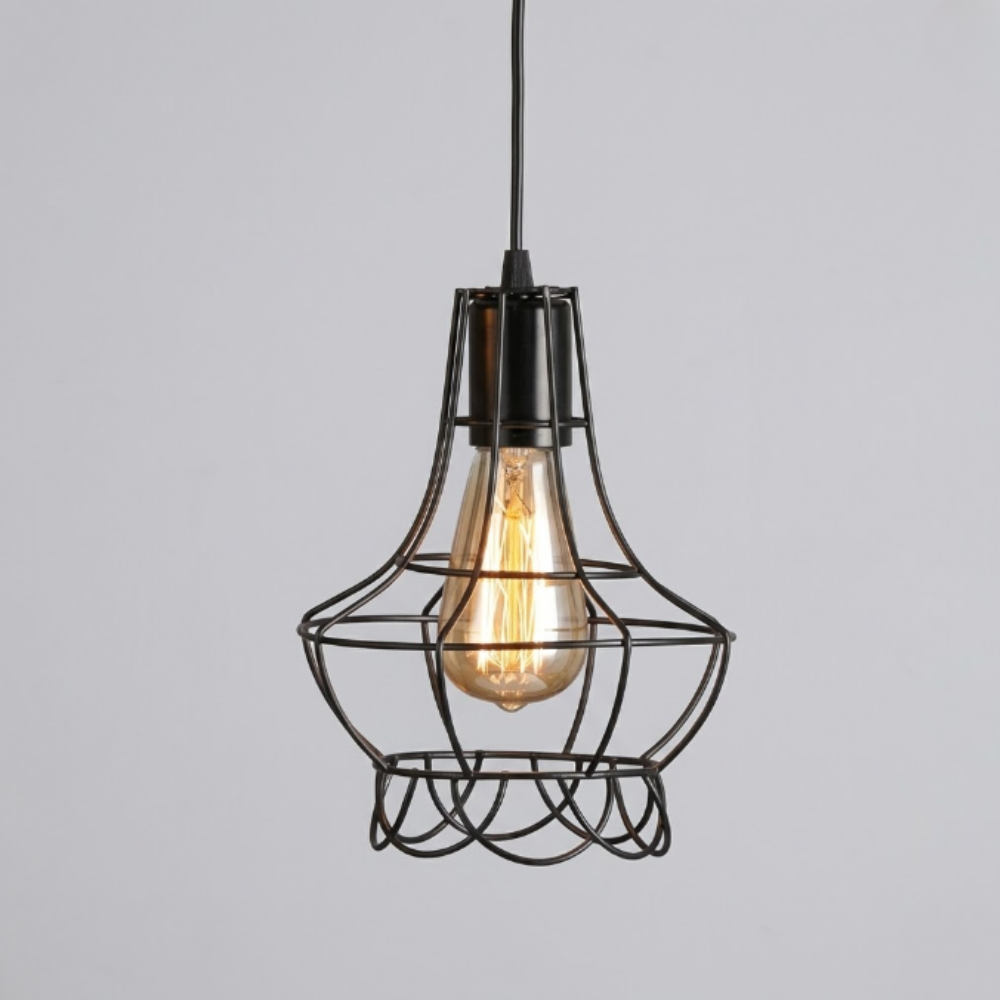 Modern Wire Cage Pendant Light - Geometric Industrial Exposed Bulb Pendant Lights