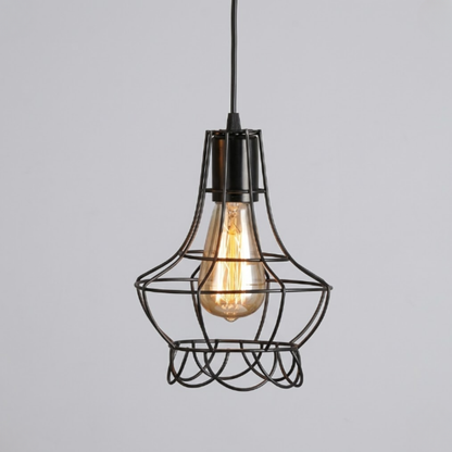 Modern Wire Cage Pendant Light - Geometric Industrial Exposed Bulb Pendant Lights