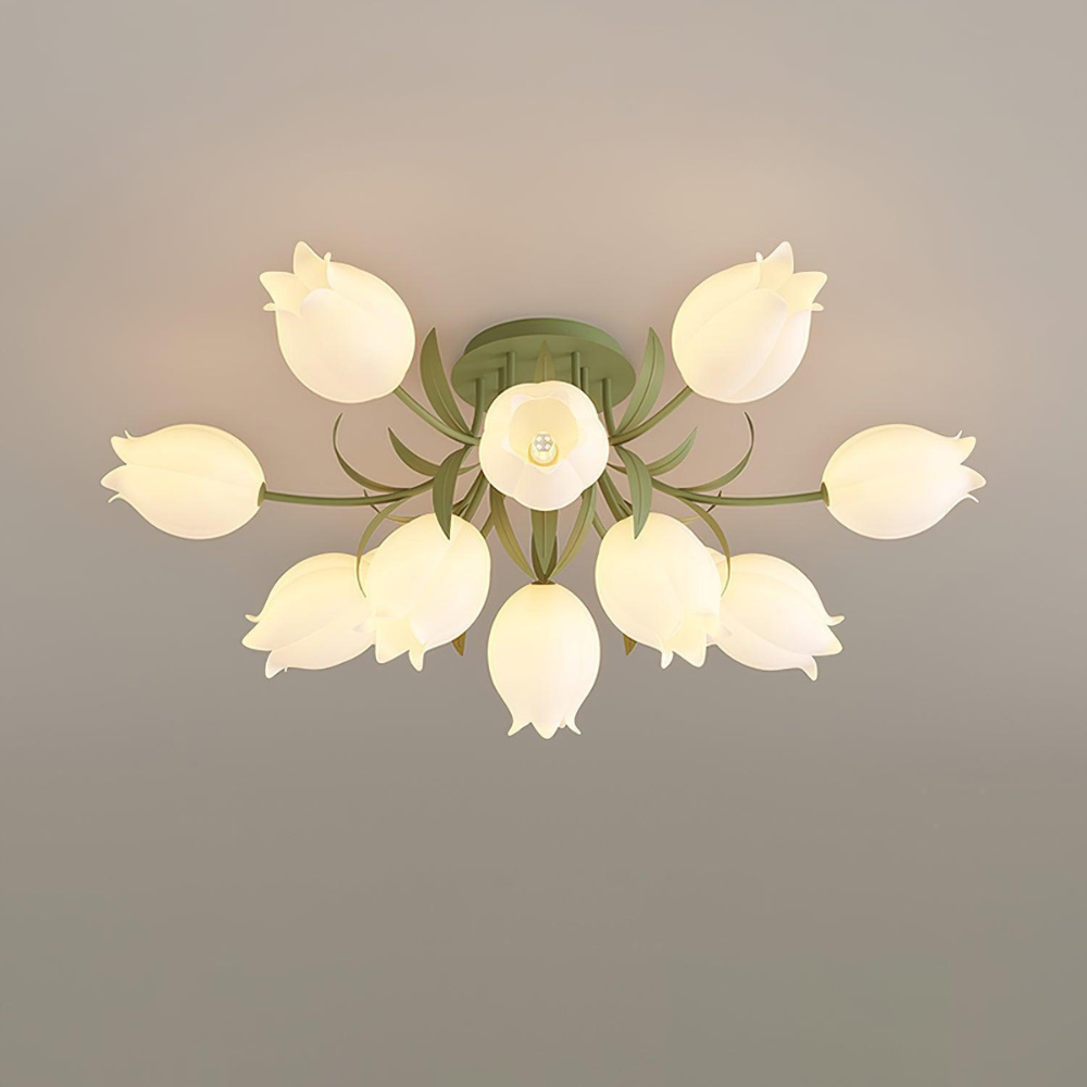 Multi Head Floral Ceiling Fixture with Acrylic Shades - Modern Farmhouse
