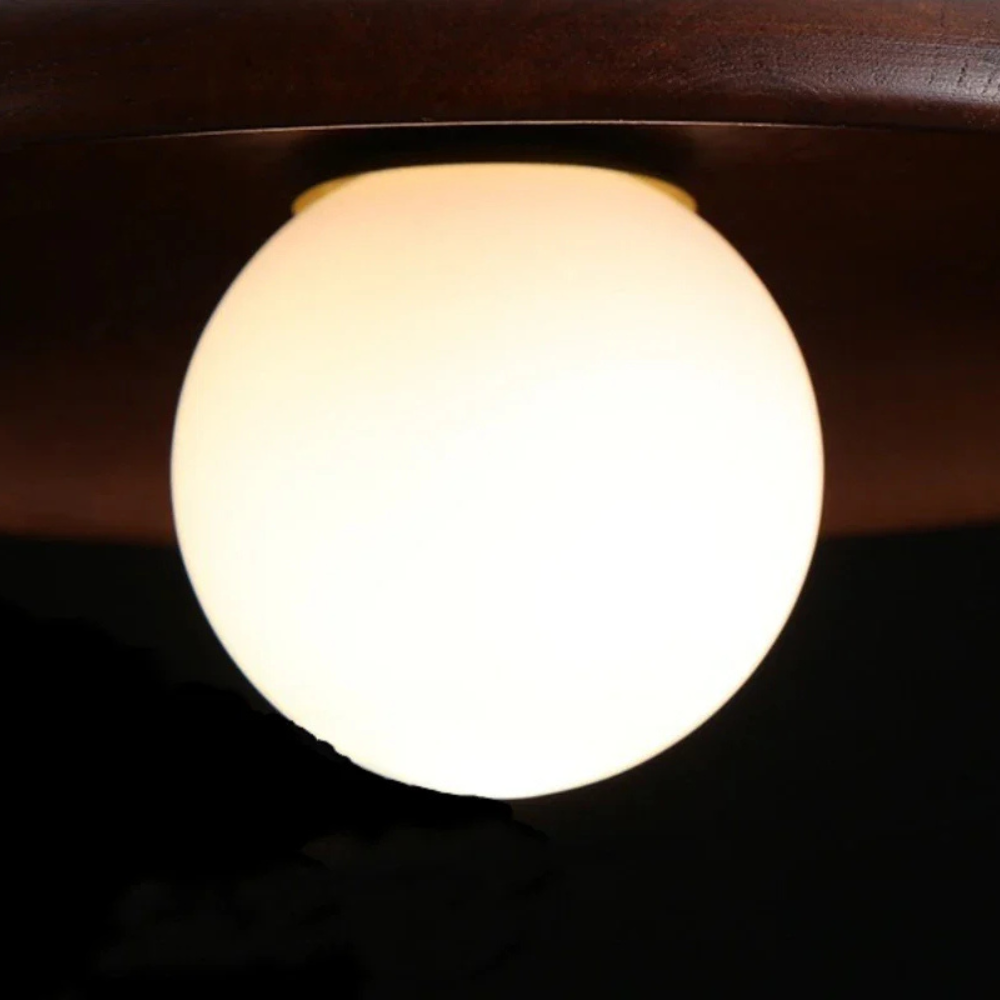 Flush Mount Ceiling Light with Wood Shade - Modern Scandinavian LED