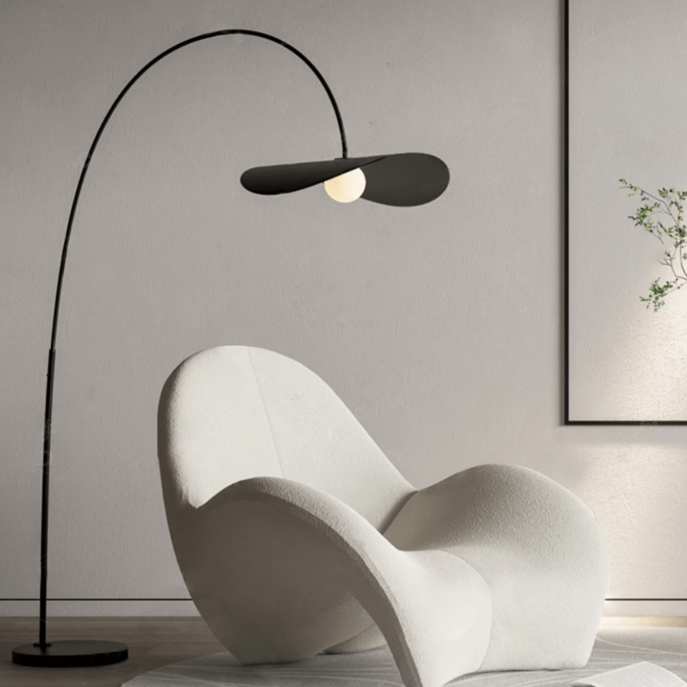 Arc Floor Lamp with Wavy Petal Shade and Iron Frame - Wabi Sabi Style