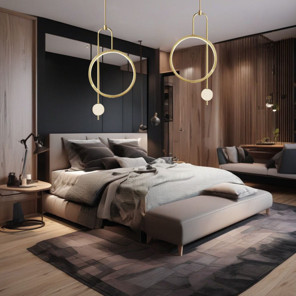 Asymmetric Ring and Globe Pendant Light - Modern Geometric Halo Design