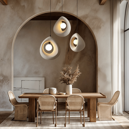 Hollow Stone-Style Hanging Lamp with Glowing Orb - Nordic Earthy Decor