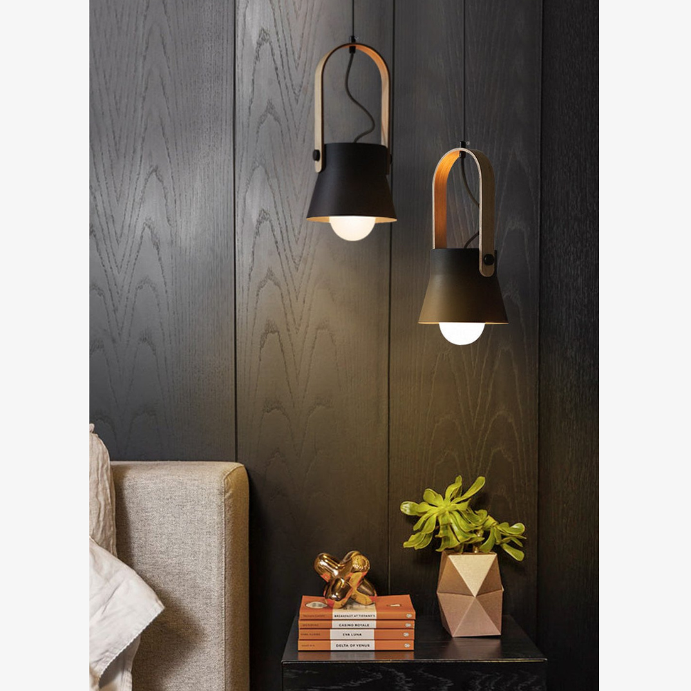 Modern Wood-Toned Handle Pendant Light - Nordic Tapered Pendant Lights
