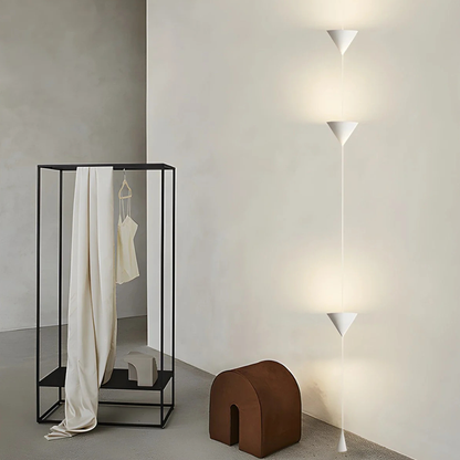 Adjustable Floor Lamp with Floor-to-Ceiling Cable and Geometric Cones - High Modern