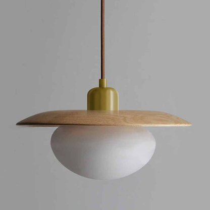 Modern Pebble Glass & Timber Pendant Light - Japandi Disk Pendant Lights