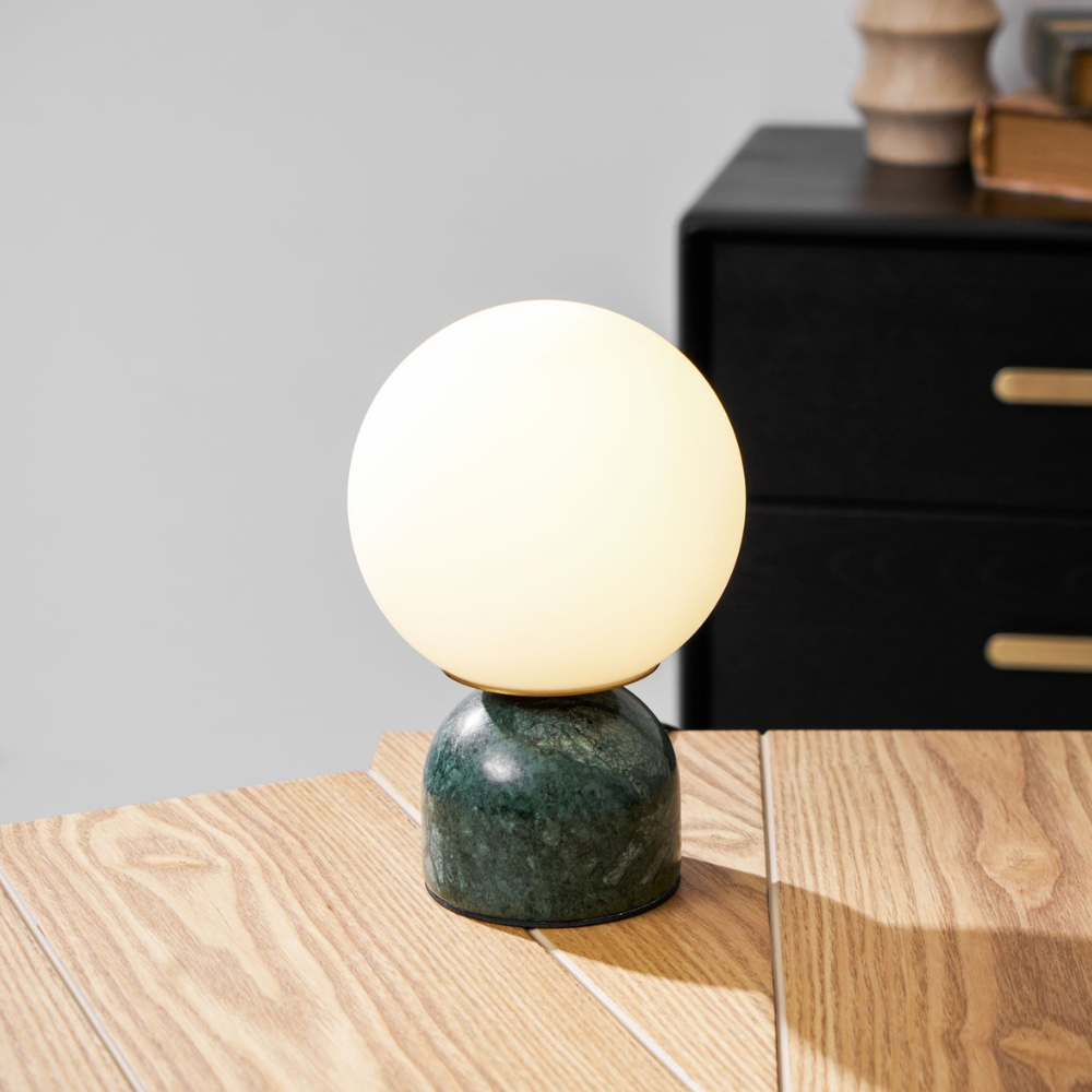 Mid-Century Modern Marble Table Lamp - Round Glass Globe Bedside Light