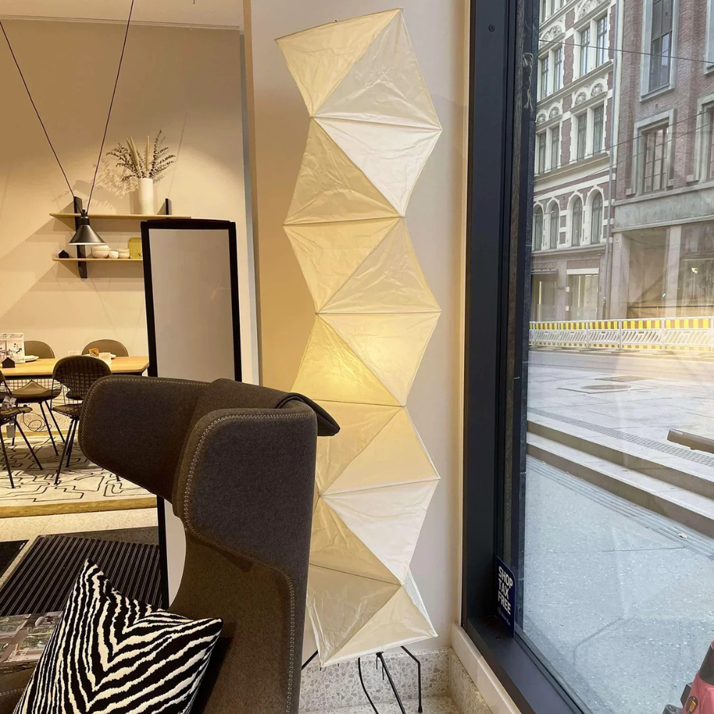 led floor lamp with Origami Rice Paper Shade - Japandi Sculptural Style