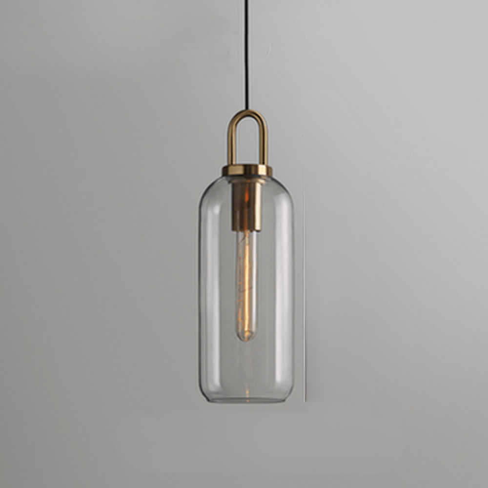 Globe and Capsule Glass Pendant Light with Brass Arch - Modern Style