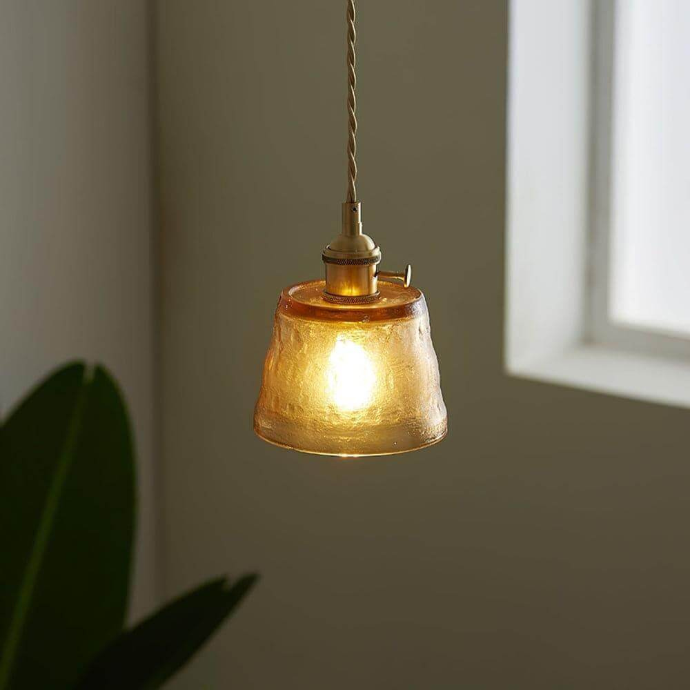 Hammered Glass Pendant Light with Brass Hardware - Nordic Modern Style