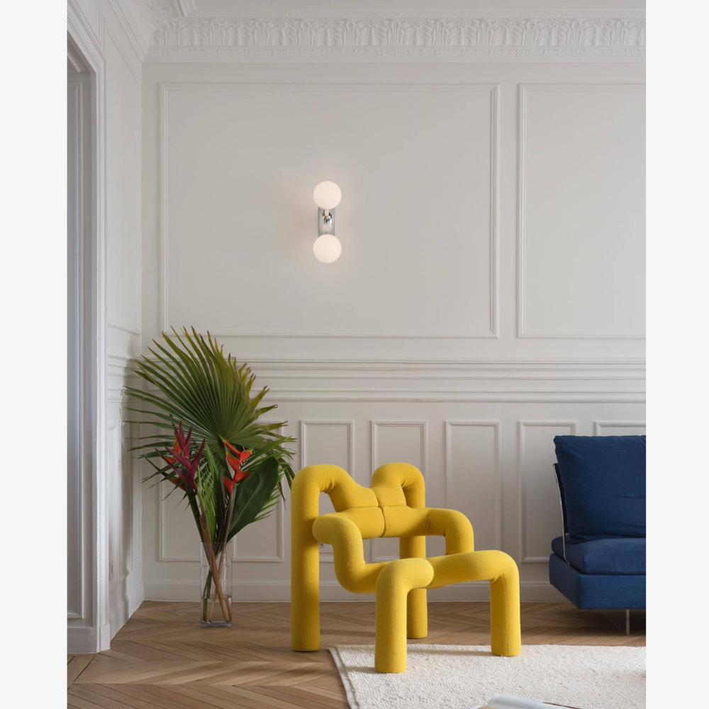 Modern Double Globe Arc Wall Sconce - Playful C-Shaped Orbital Light