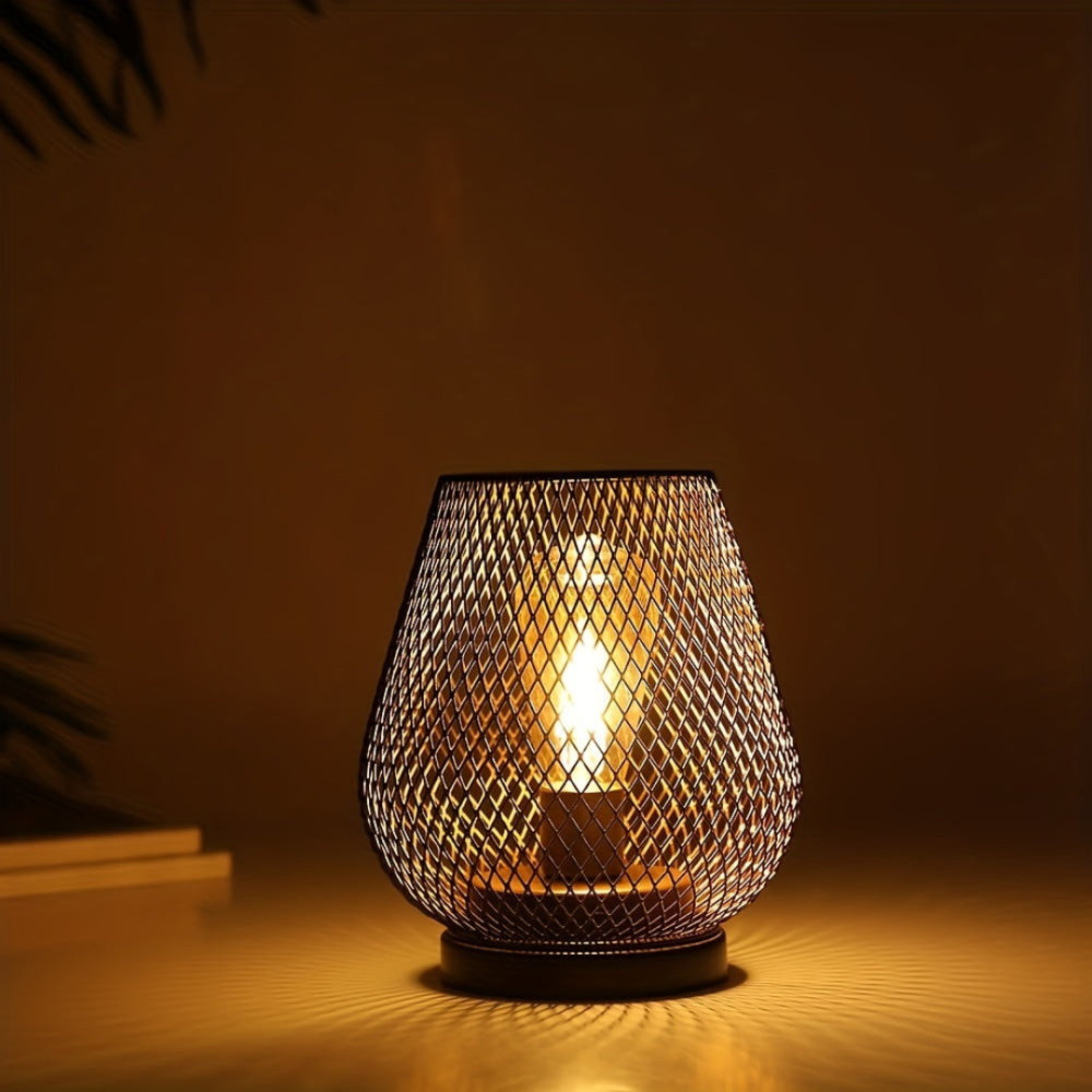 Cordless Iron Mesh Lamp Set for Bedside or Patio
