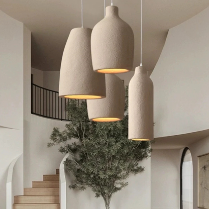 Pendant Light Fixture with Textured Stone Finish - Wabi Sabi Japandi
