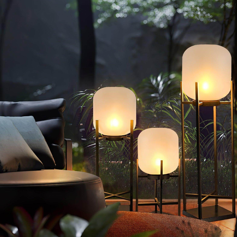 Floor Lamp with Integrated LED Weather Resistant Base and Remote Control Dimming